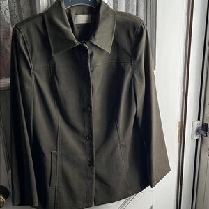 Lynn Evans Olive Green Lined Jacket 8 Made in Hong Kong Front Pockets